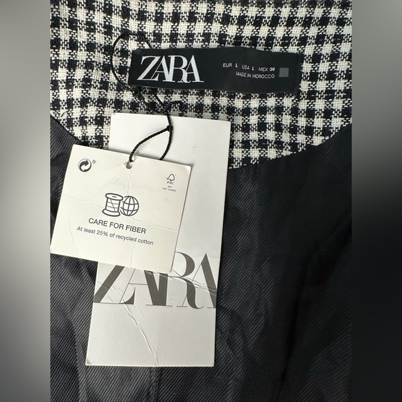 Zara Black and Ecru Check Gingham Frock Long Coat/Blazer Size Large - Picture 10 of 13